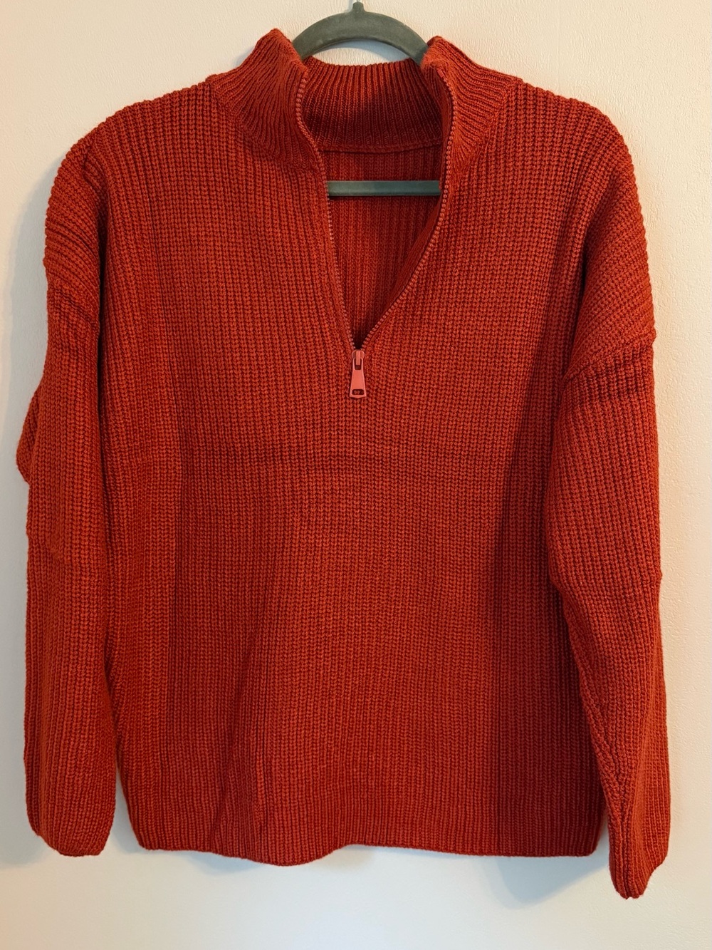 Quarter -Zip Chunky Knit Sweater  in Orange Size Medium